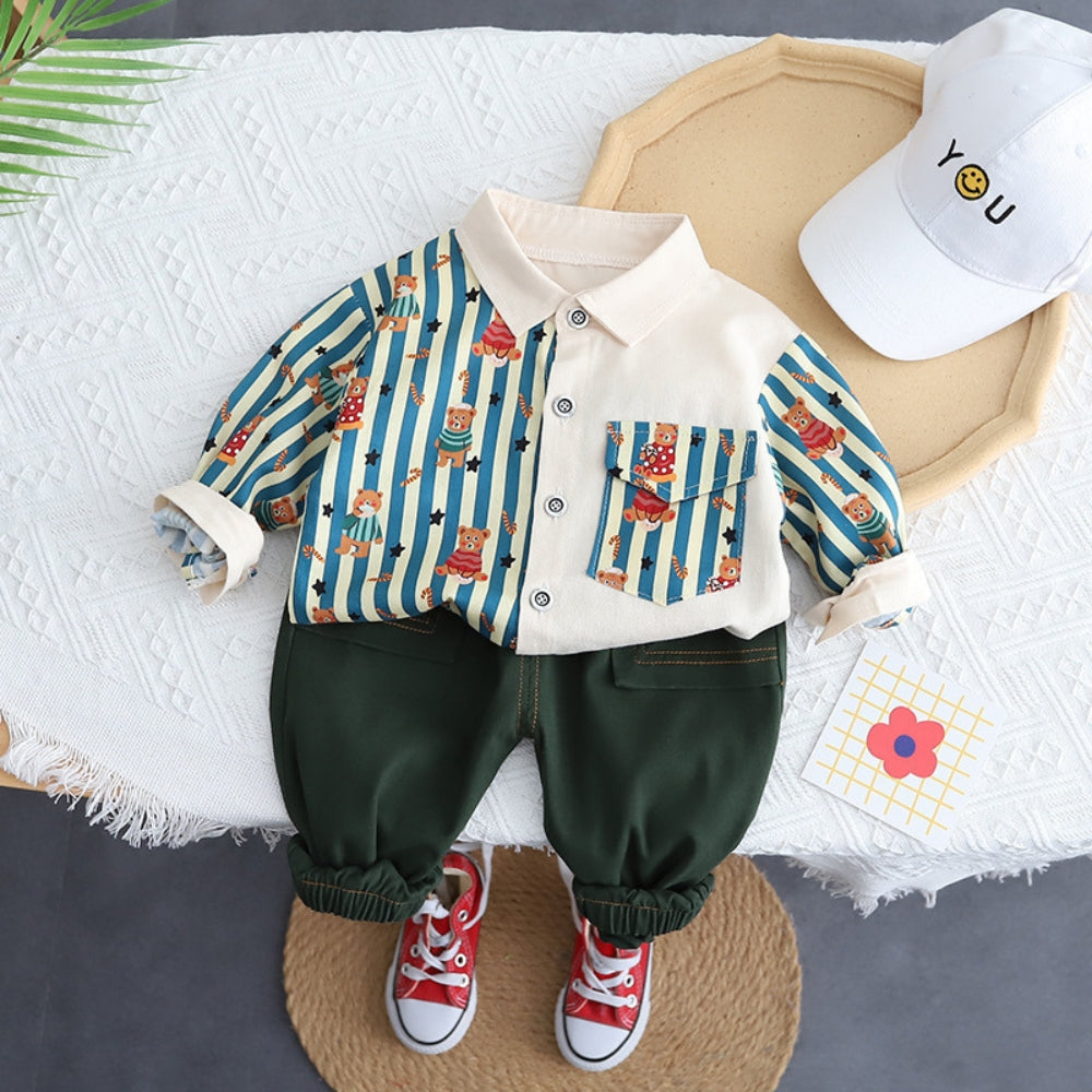 Striped Bear Shirt and Pants Set - Beekee