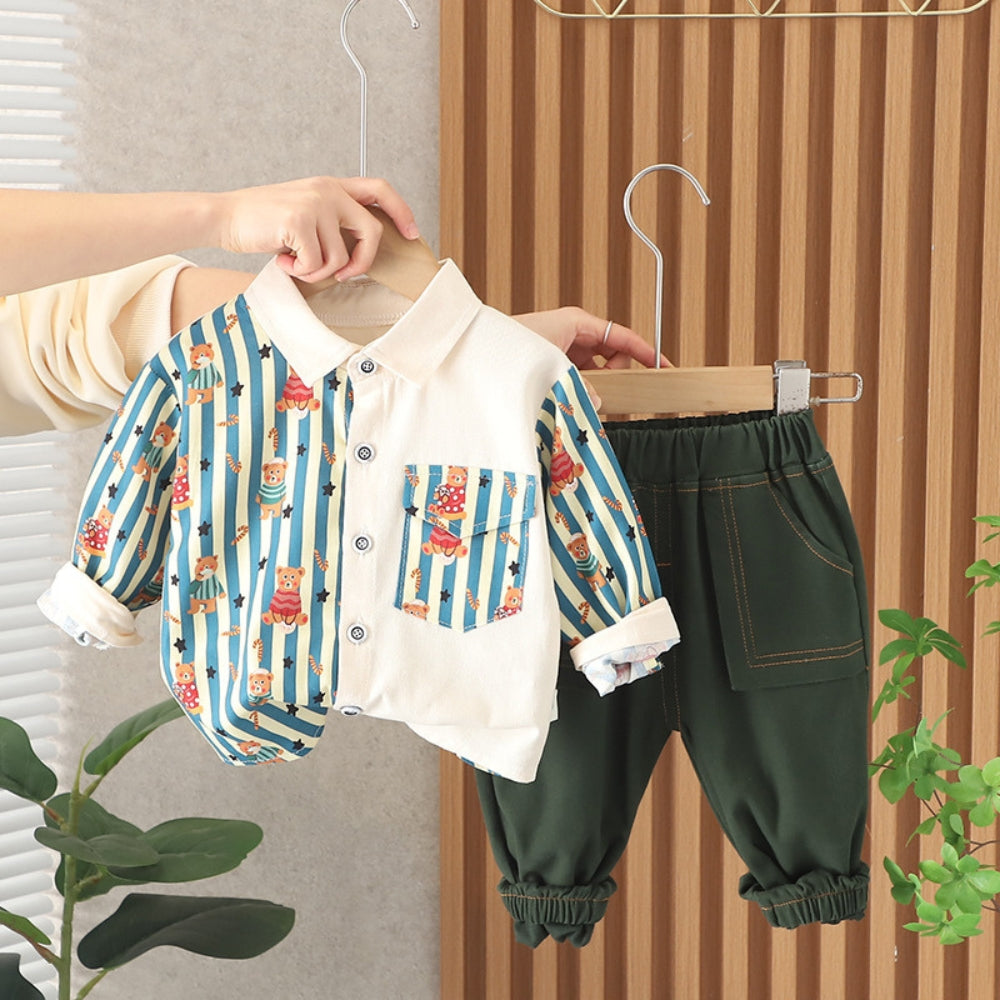 Striped Bear Shirt and Pants Set - Beekee