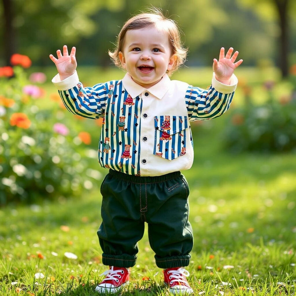 Striped Bear Shirt and Pants Set - Beekee