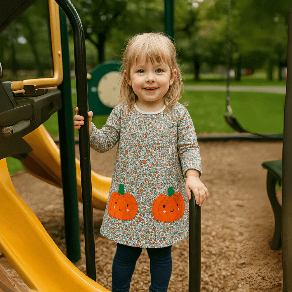 Sweet Pumpkin Floral Girls Long Sleeve Dress - Beekee