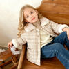 Teddy Bear Patch Checkered Sherpa Jacket - Beekee