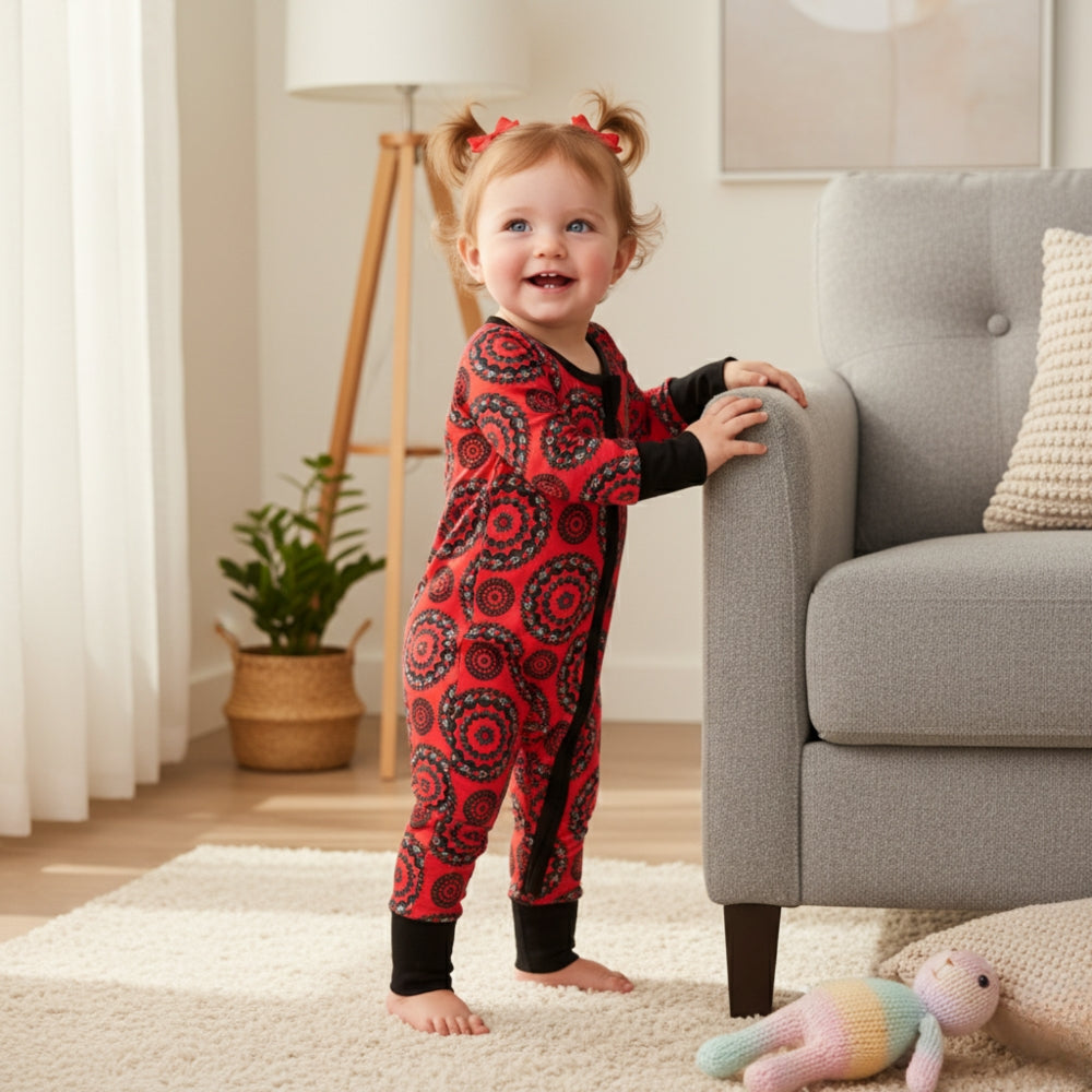 Vibrant Red Sushi Roll Print Baby Romper - Beekee