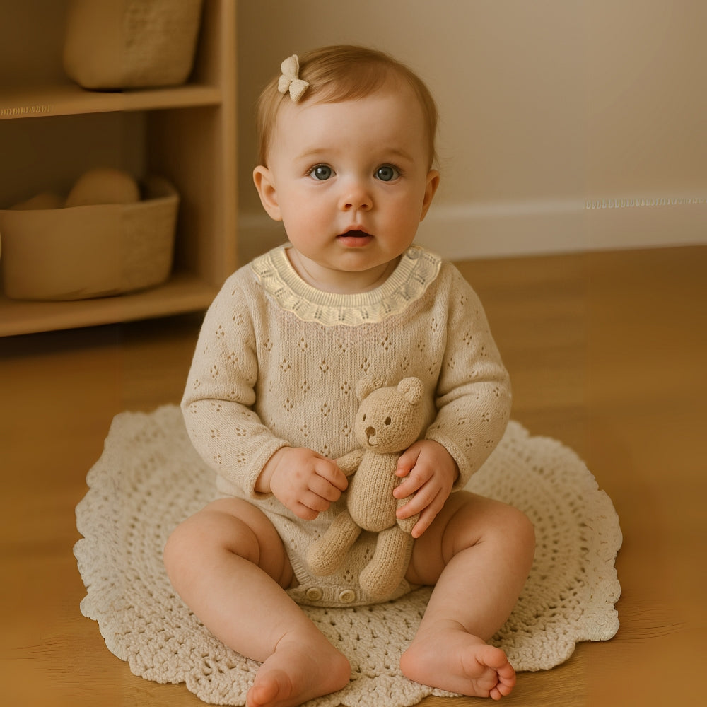 Vintage Knit Lace Collar Baby Romper - Beekee