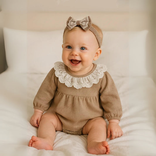 Waffle Knit Lace Collar Romper - Beekee