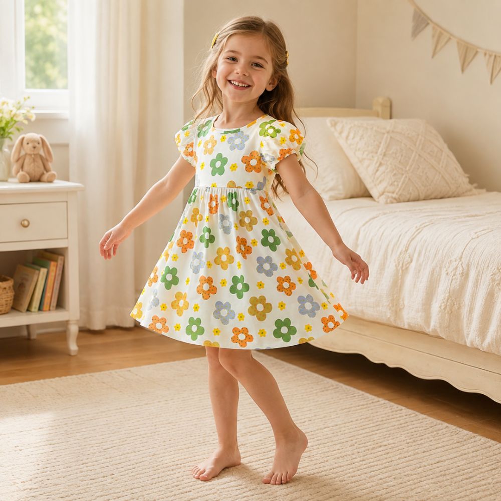 Pretty Puff Sleeve Girls Dress