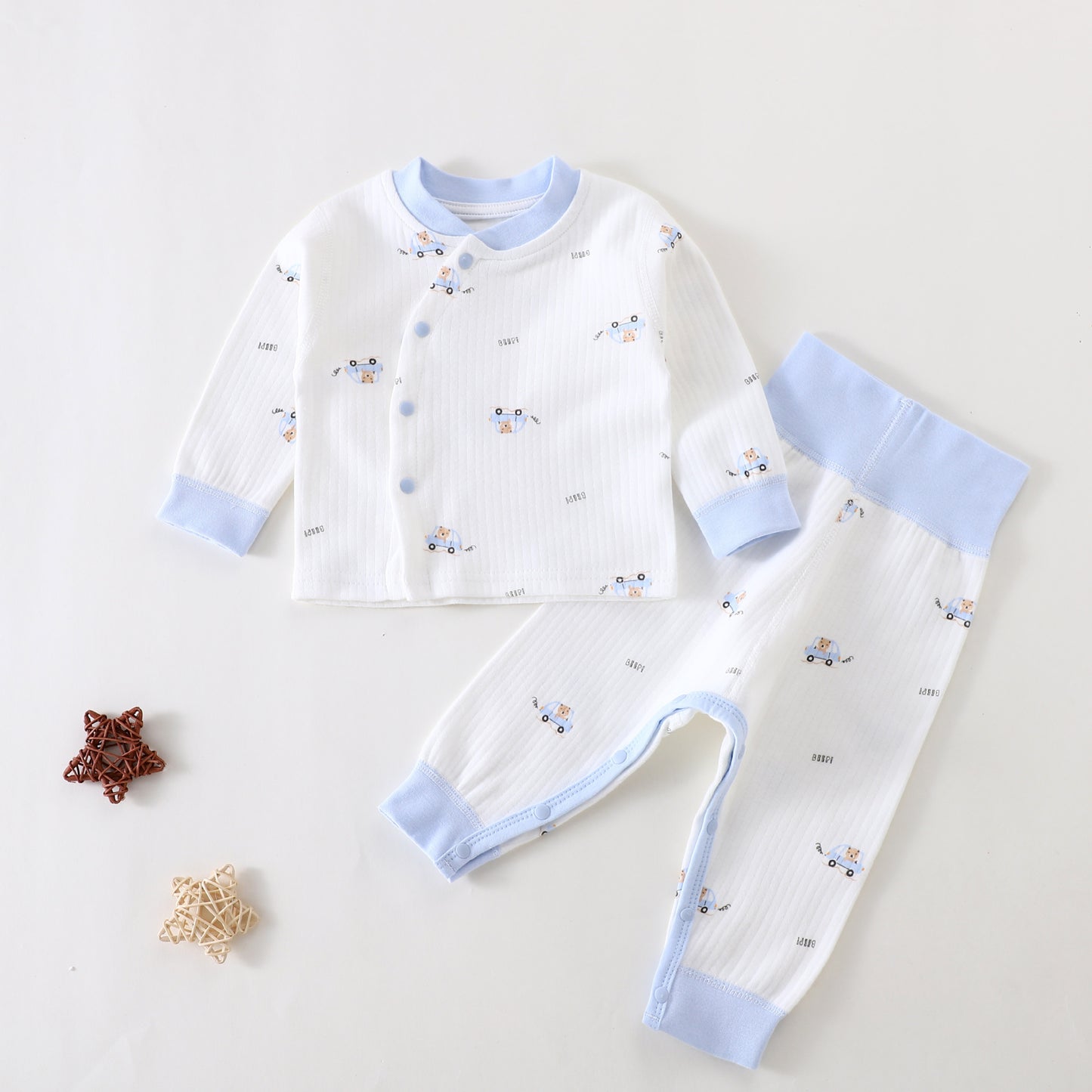 Baby Boy & Girl Cartoon Print Pajama Set – Soft Cotton & Polyester Long Sleeve Top with Pants – Comfortable Baby Sleepwear