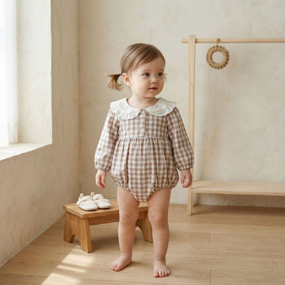 Classic Gingham Ruffle Baby Romper - Beekee