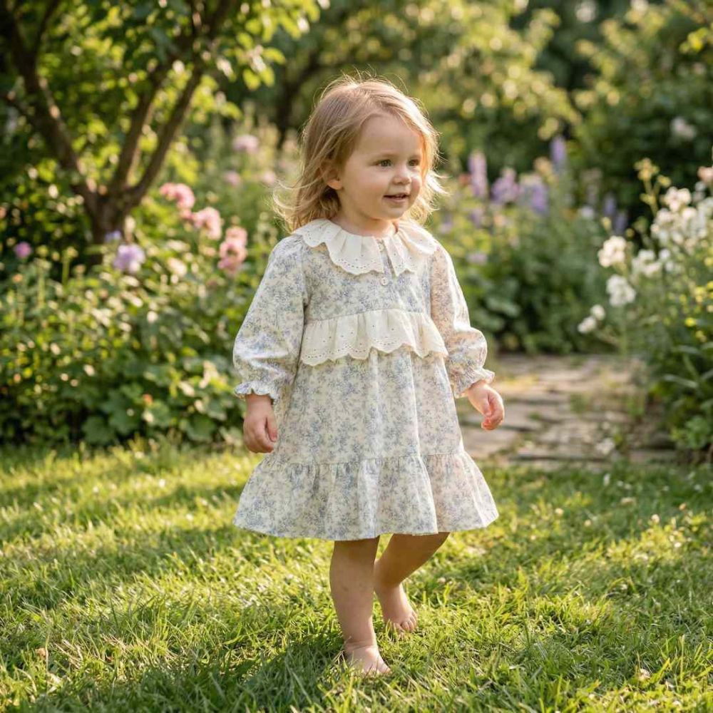 Lovely Floral Lace Collar Cotton Dress for Girls - Beekee