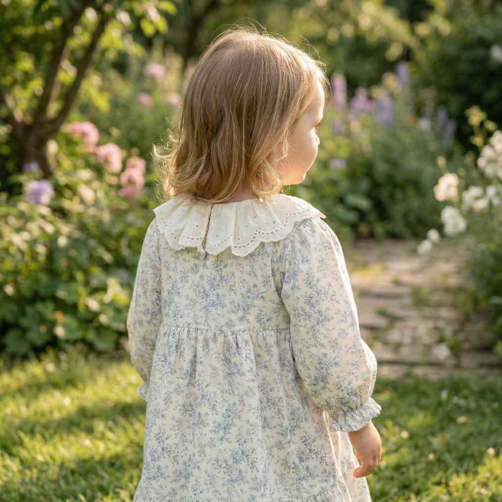 Lovely Floral Lace Collar Cotton Dress for Girls - Beekee