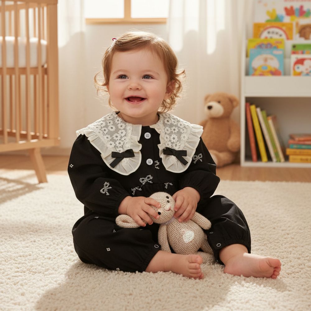 Sweet Floral Lace Collar Baby Dress & Romper - Beekee