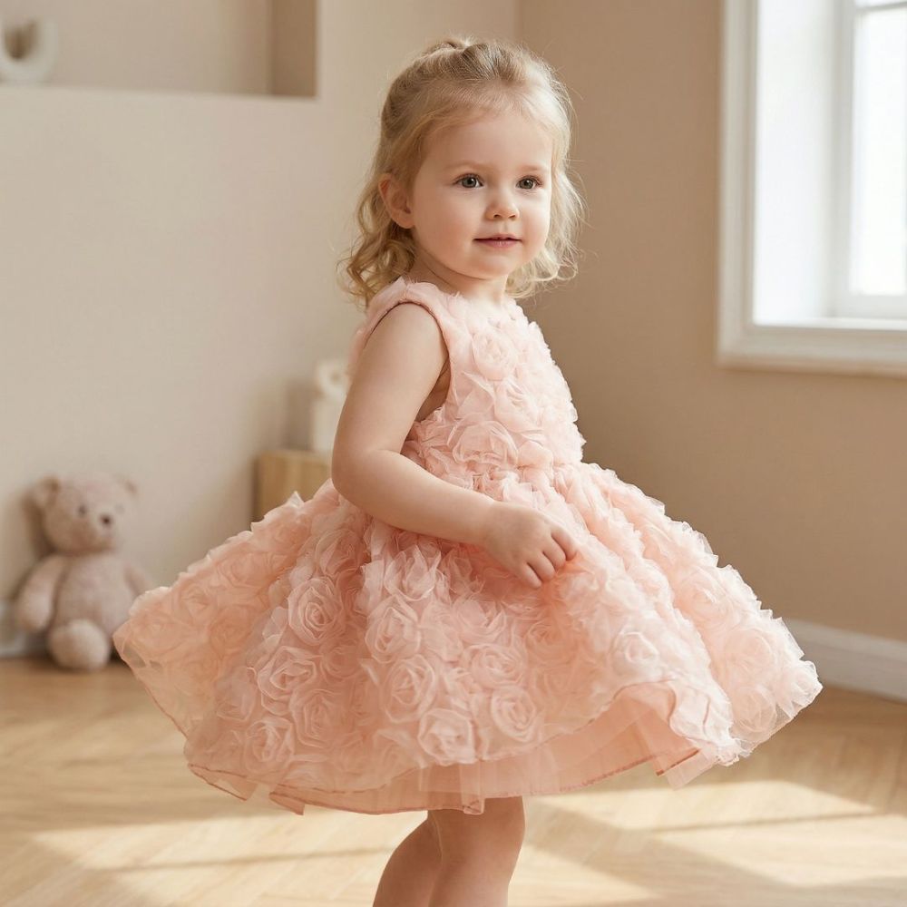 Sweet Rosette Tulle Party Dress for Baby Girls - Beekee