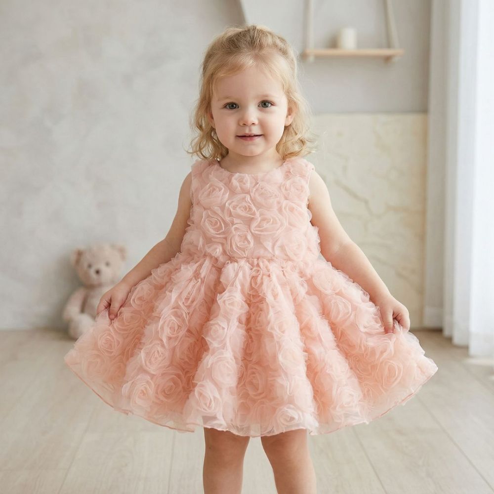 Sweet Rosette Tulle Party Dress for Baby Girls - Beekee