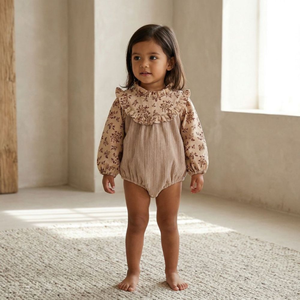 Vintage Floral Ruffle Baby Romper - Beekee
