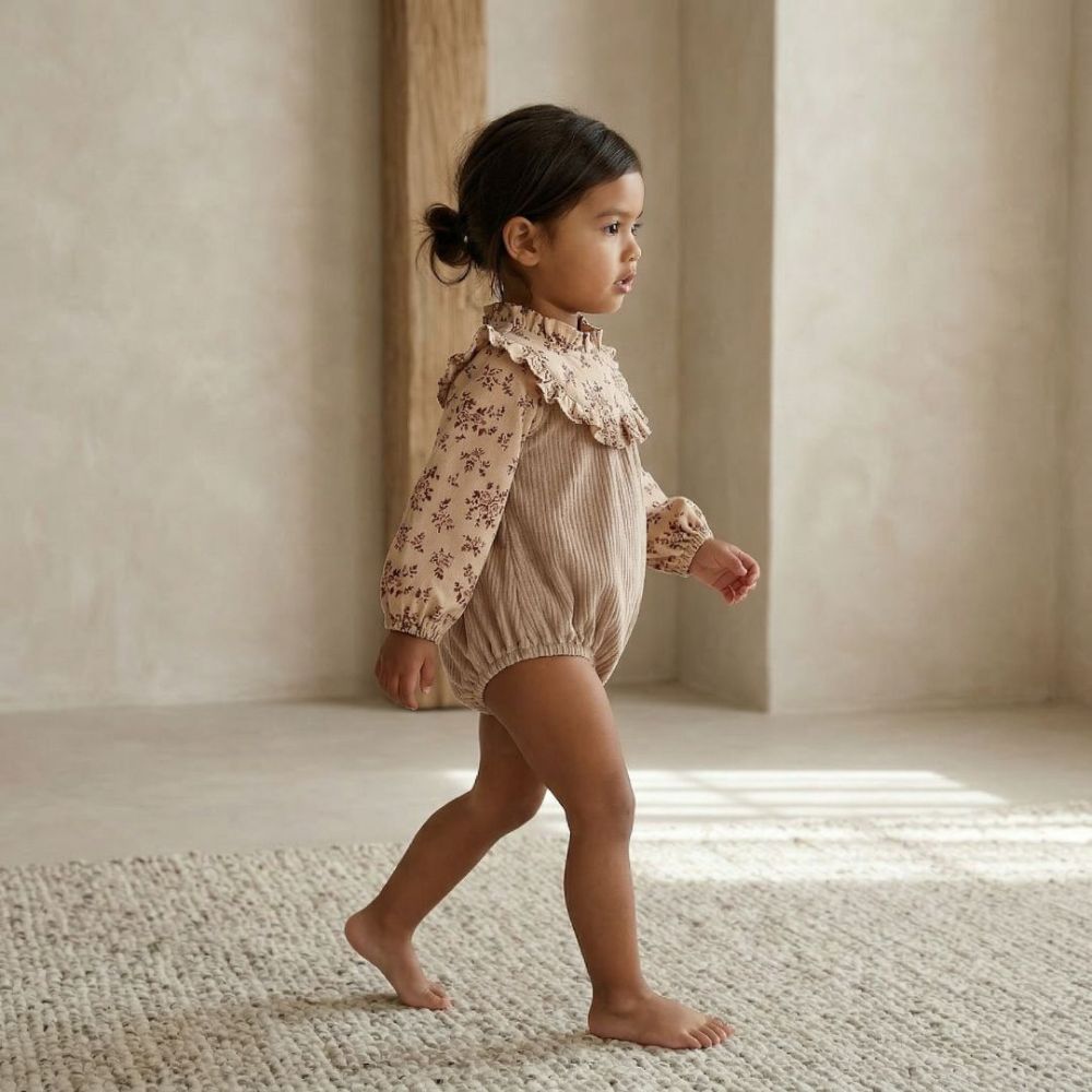 Vintage Floral Ruffle Baby Romper - Beekee
