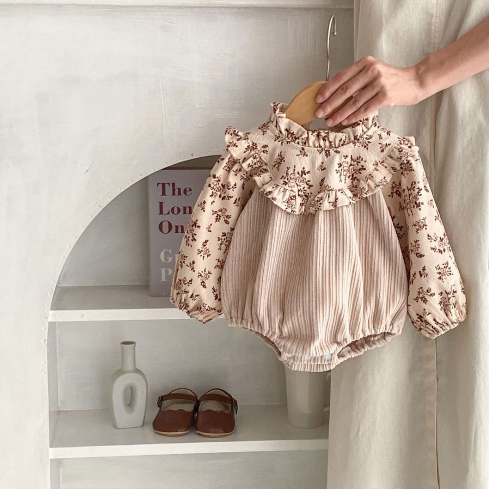 Vintage Floral Ruffle Baby Romper - Beekee